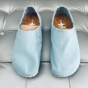 Brand new, with tags. Otz Shoes cork insole light blue fabric espadrilles